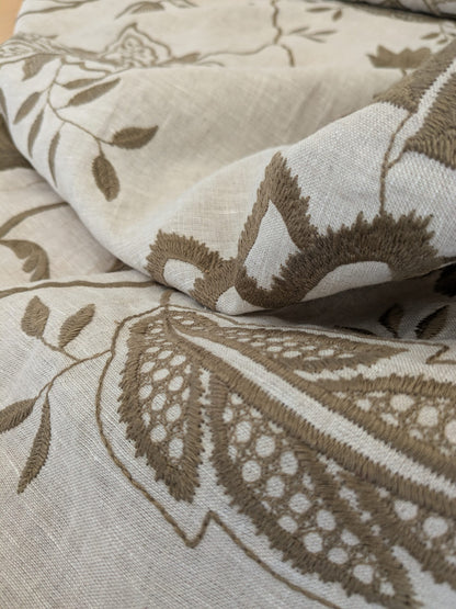 Scalamandre Patna Natural Beige Brown Embroidery Linen Tree of Life Floral Botanical Foliage MSRP USD 316/y