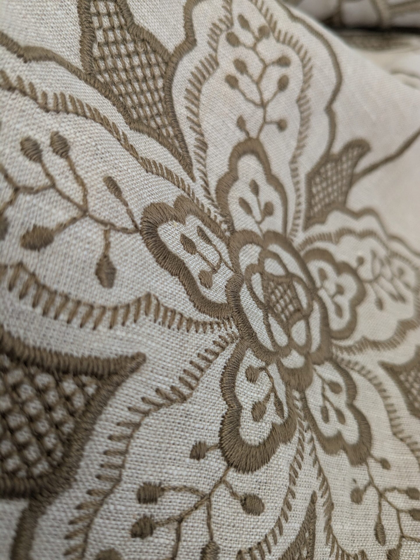 Scalamandre Patna Natural Beige Brown Embroidery Linen Tree of Life Floral Botanical Foliage MSRP USD 316/y