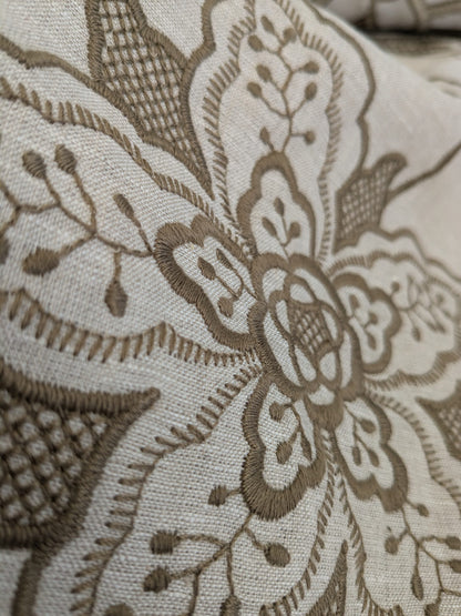 Scalamandre Patna Natural Beige Brown Embroidery Linen Tree of Life Floral Botanical Foliage MSRP USD 316/y