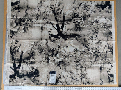 1.2y x 53"w  Scalamandre Jean Paul Gaultier Lelievre Paris Vagabond Graphite Linen Botanical Foliage Scenic Print Black White MSRP USD 500+/yard 17-Ev49