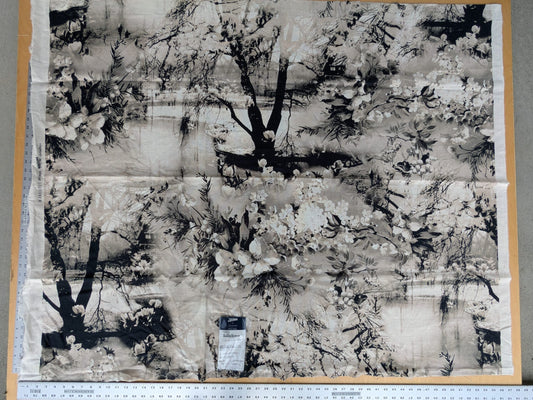 1.2y x 53"w  Scalamandre Jean Paul Gaultier Lelievre Paris Vagabond Graphite Linen Botanical Foliage Scenic Print Black White MSRP USD 500+/yard 17-Ev49
