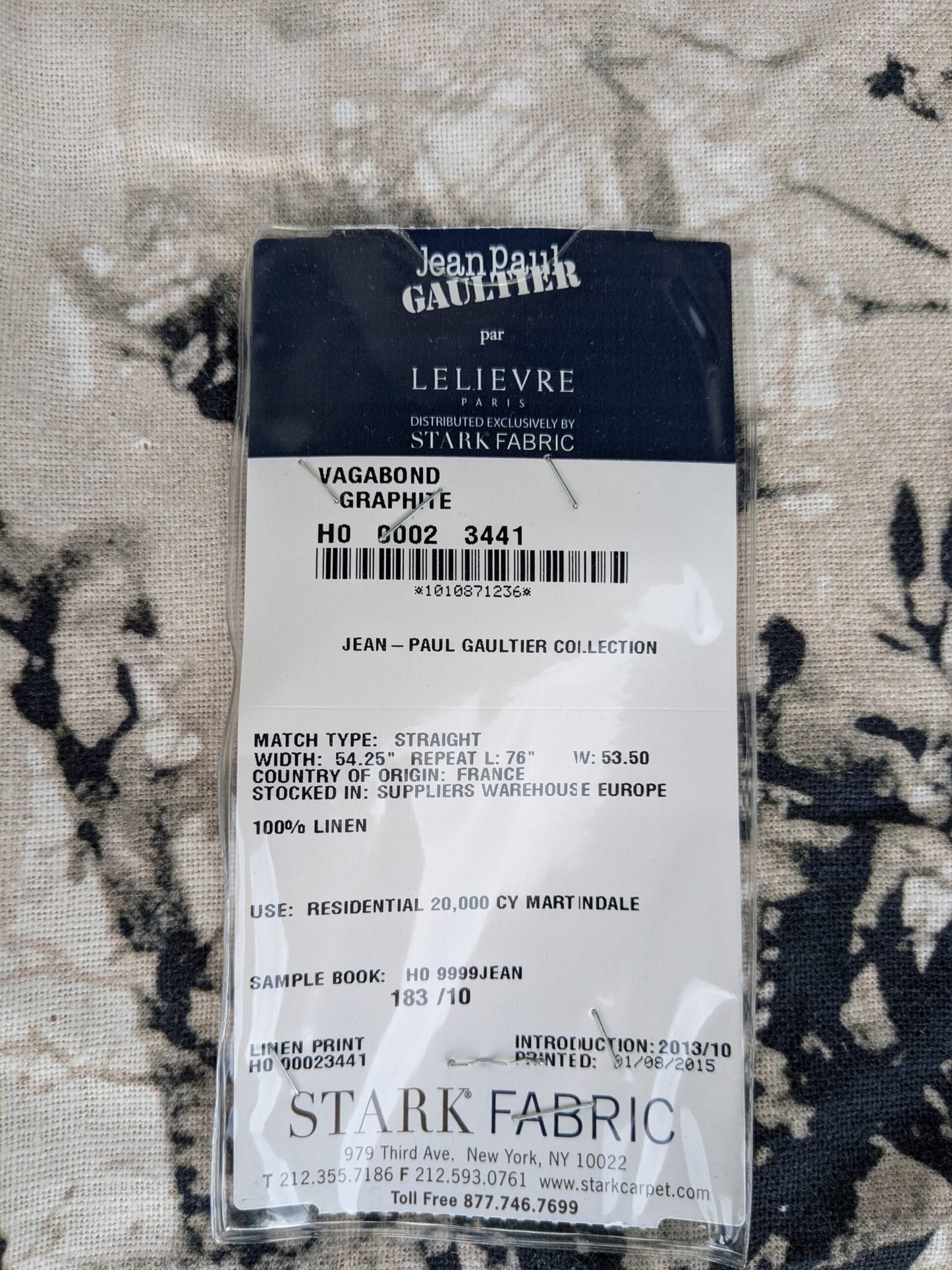 1.2y x 53"w  Scalamandre Jean Paul Gaultier Lelievre Paris Vagabond Graphite Linen Botanical Foliage Scenic Print Black White MSRP USD 500+/yard 17-Ev49