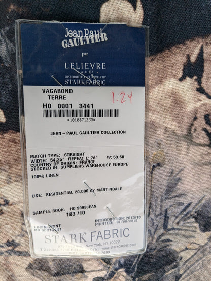 1.2y x 53"w Scalamandre Lelievre Jean Paul Gaultier Paris Vagabond Terre Linen Botanical Foliage Scenic Print Red Berry Black  MSRP USD 500+/Y 18-Ev49