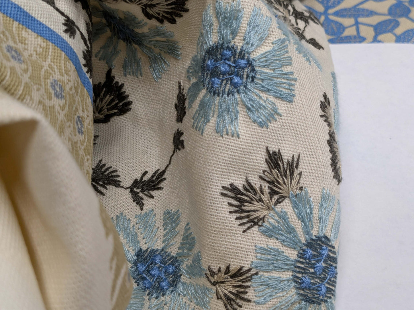 Gp & Baker Lifestyle Madurai Aqua/cobalt Blue Floral Embroidery Stripe Cotton MSRP US196/y