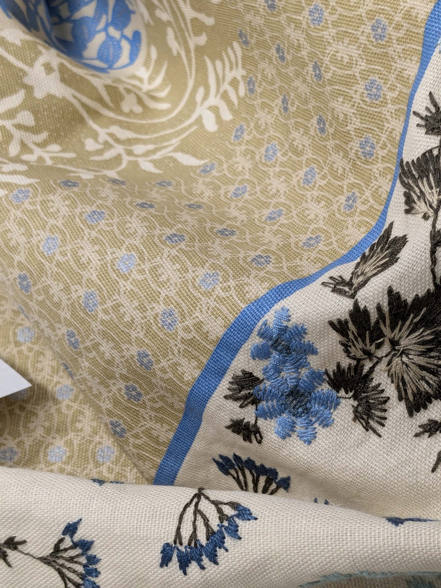 Gp & Baker Lifestyle Madurai Aqua/cobalt Blue Floral Embroidery Stripe Cotton MSRP US196/y