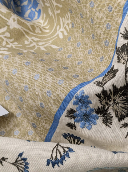 Gp & Baker Lifestyle Madurai Aqua/cobalt Blue Floral Embroidery Stripe Cotton MSRP US196/y