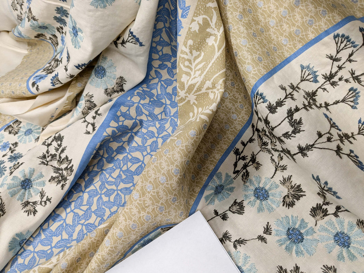 Gp & Baker Lifestyle Madurai Aqua/cobalt Blue Floral Embroidery Stripe Cotton MSRP US196/y