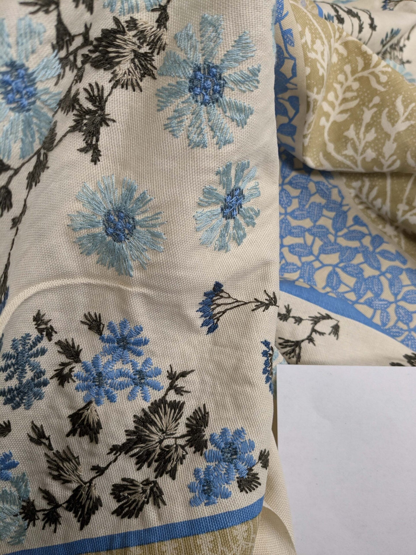 Gp & Baker Lifestyle Madurai Aqua/cobalt Blue Floral Embroidery Stripe Cotton MSRP US196/y