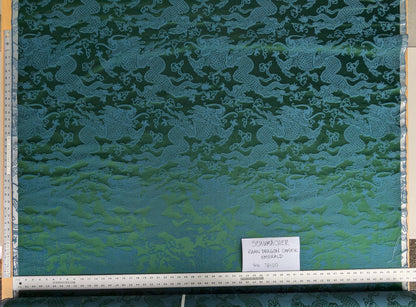 Schumacher Ruan Dragon Damask Emerald Green Art Deco Chinoiserie Satin Cotton MSRP USD 316/y