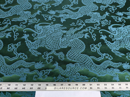Schumacher Ruan Dragon Damask Emerald Green Art Deco Chinoiserie Satin Cotton MSRP USD 316/y