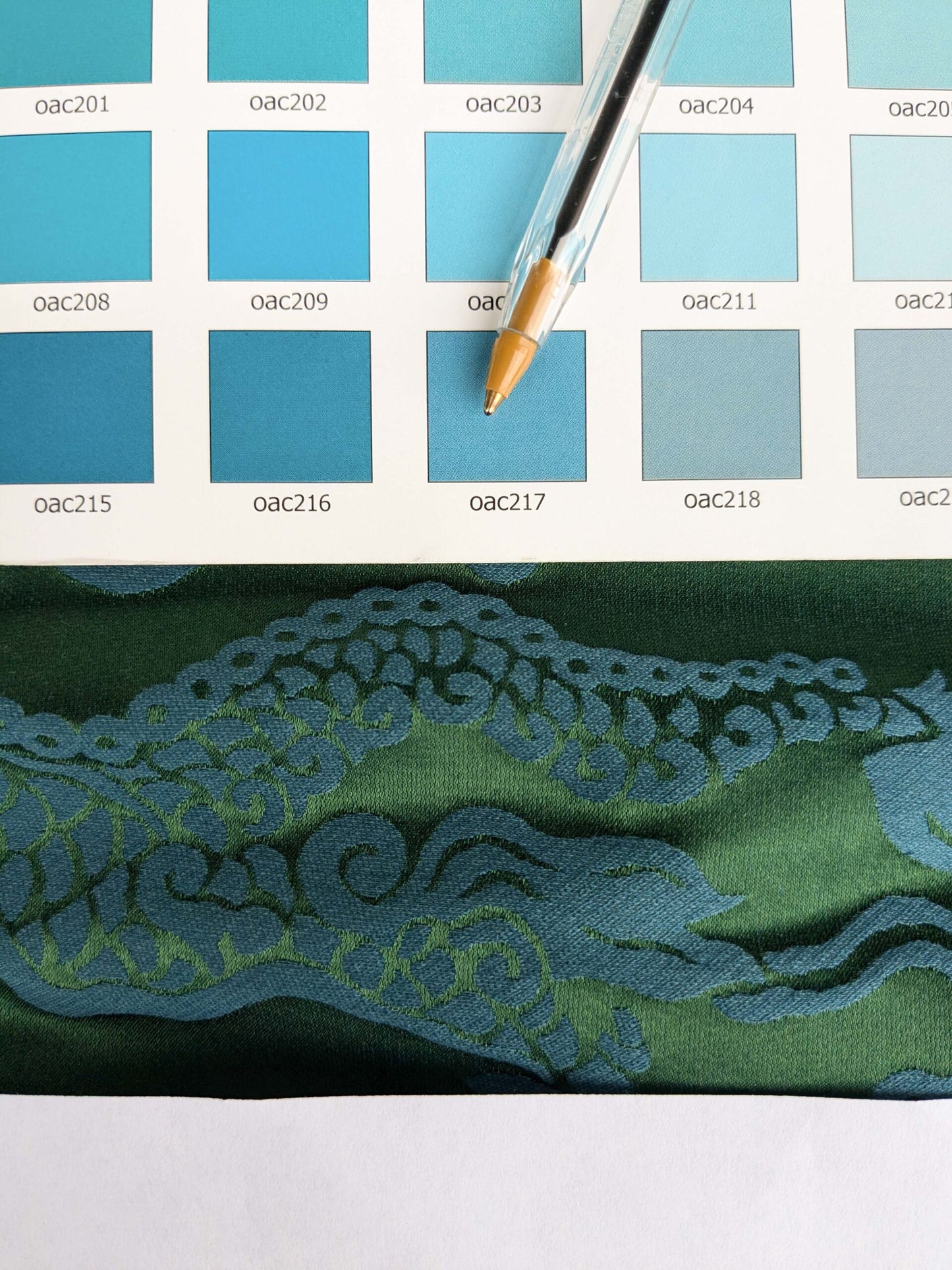 Schumacher Ruan Dragon Damask Emerald Green Art Deco Chinoiserie Satin Cotton MSRP USD 316/y