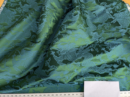Schumacher Ruan Dragon Damask Emerald Green Art Deco Chinoiserie Satin Cotton MSRP USD 316/y