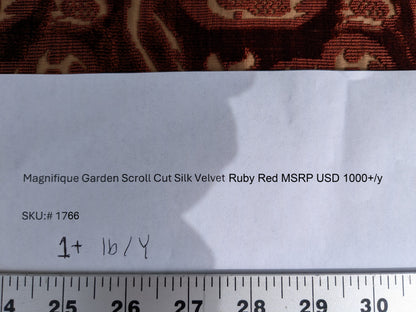 Magnifique Jardin Garden Scroll Cut Silk Velvet Ruby Red MSRP USD 1000+