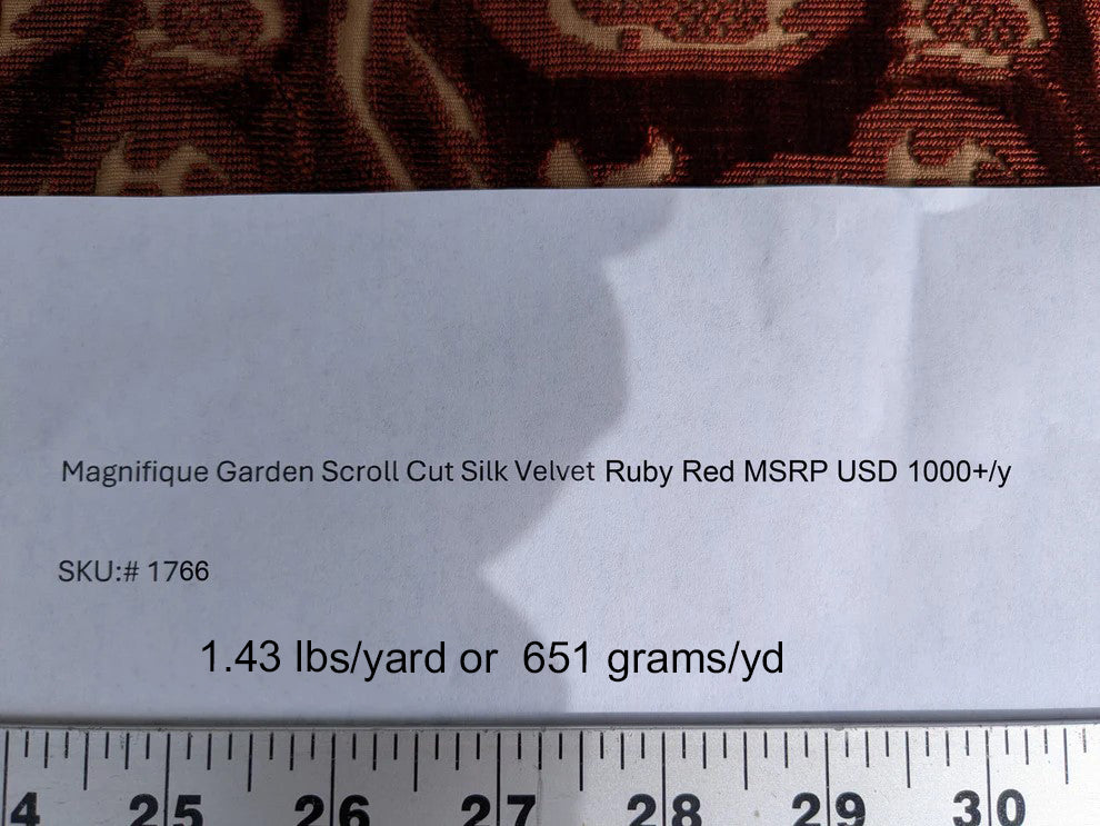Magnifique Jardin Garden Scroll Cut Silk Velvet Ruby Red MSRP USD 1000+