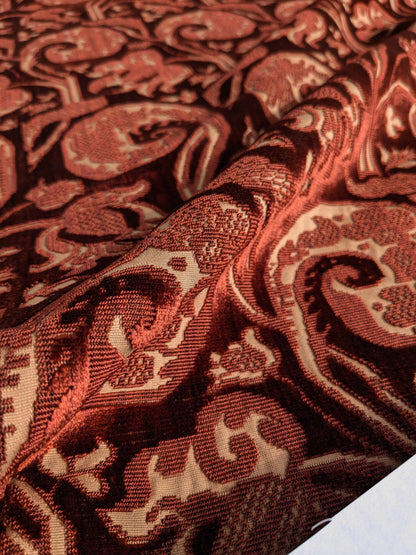 Magnifique Jardin Garden Scroll Cut Silk Velvet Ruby Red MSRP USD 1000+