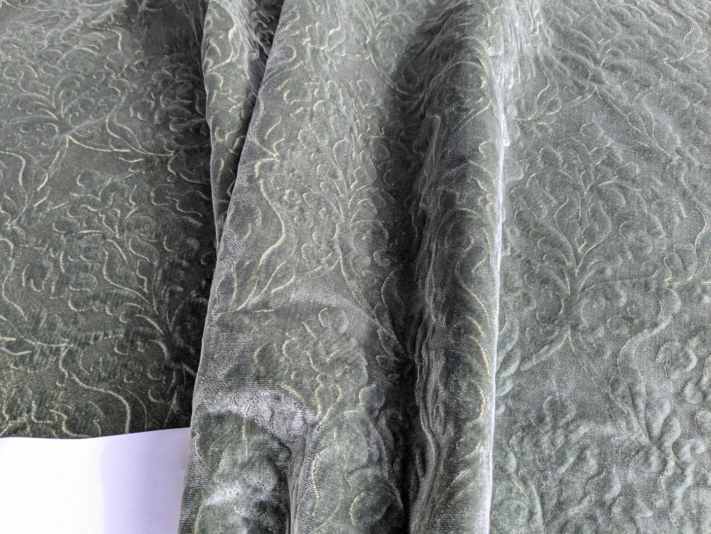 Palazzo Grassi Silk Velvet &amp; Cut Velvet Silvery Green Renaissance Damask MSRP $1000+/yard