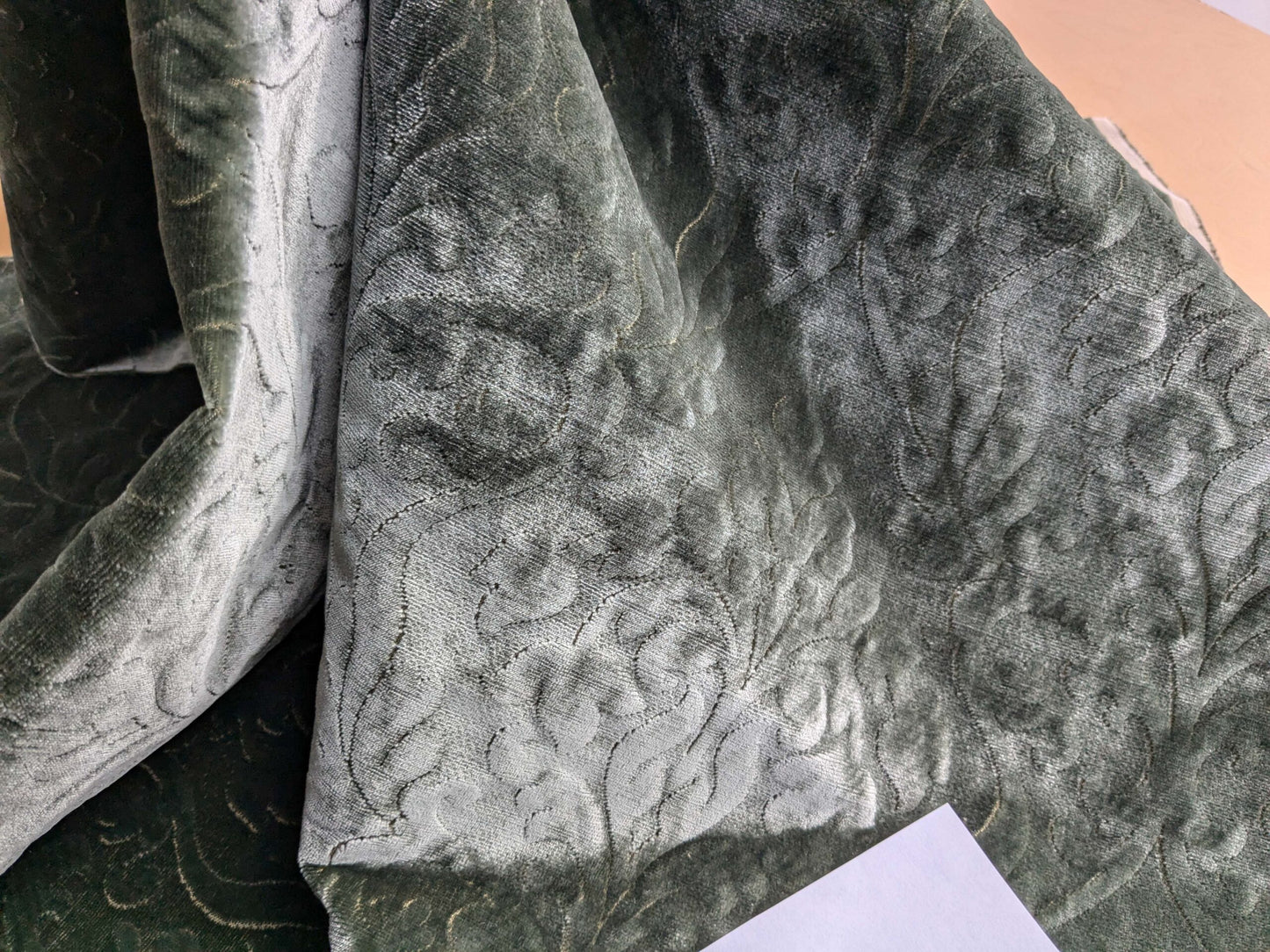 Palazzo Grassi Silk Velvet &amp; Cut Velvet Silvery Green Renaissance Damask MSRP $1000+/yard