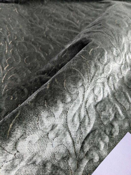 Palazzo Grassi Silk Velvet &amp; Cut Velvet Silvery Green Renaissance Damask MSRP $1000+/yard