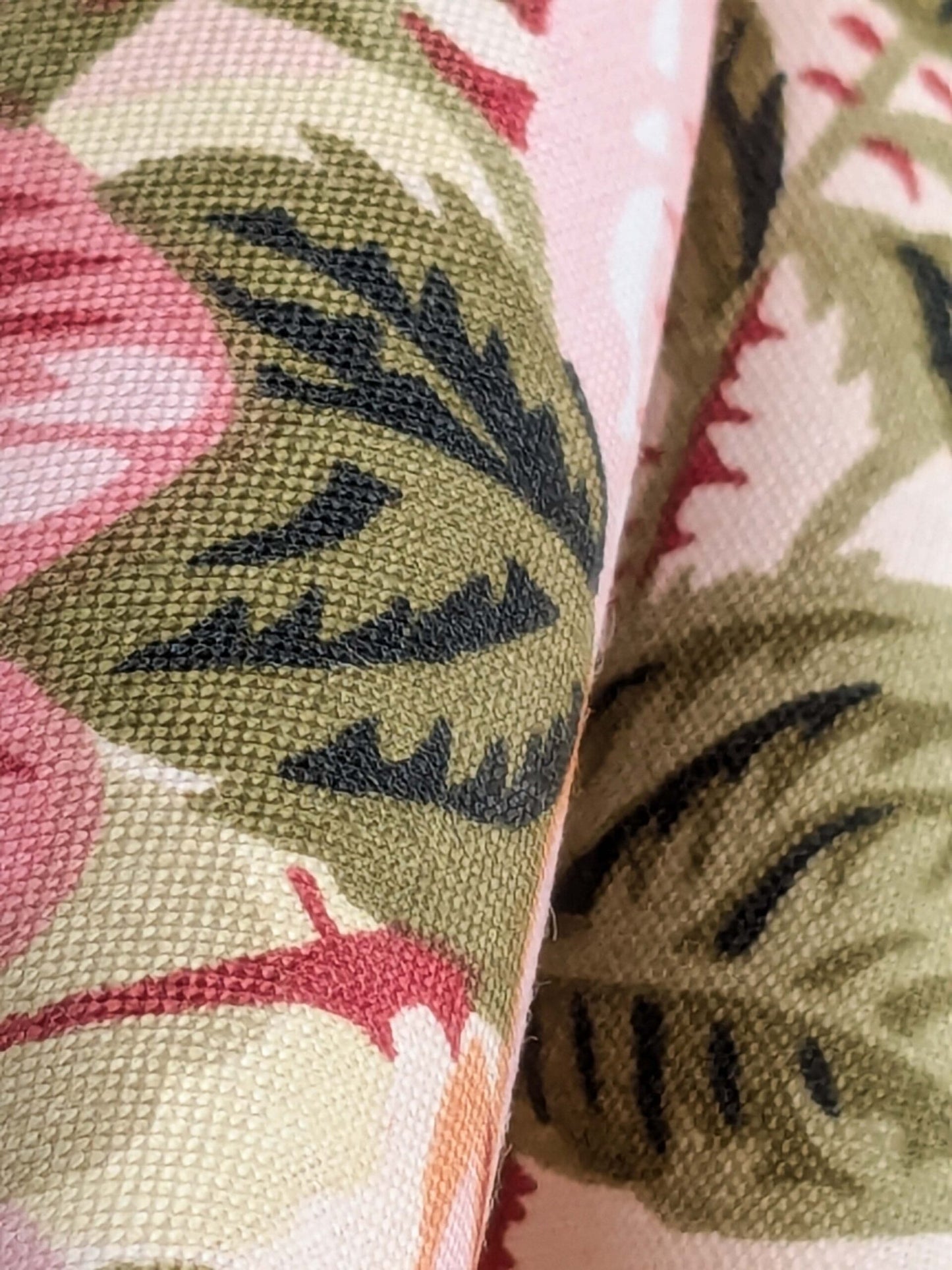 Claire Austin English Cottage Climbing Rose Bluebell Chintz Print Red Green Pink Yellow on Pale Pink 100% Cotton MSRP USD 355/Y