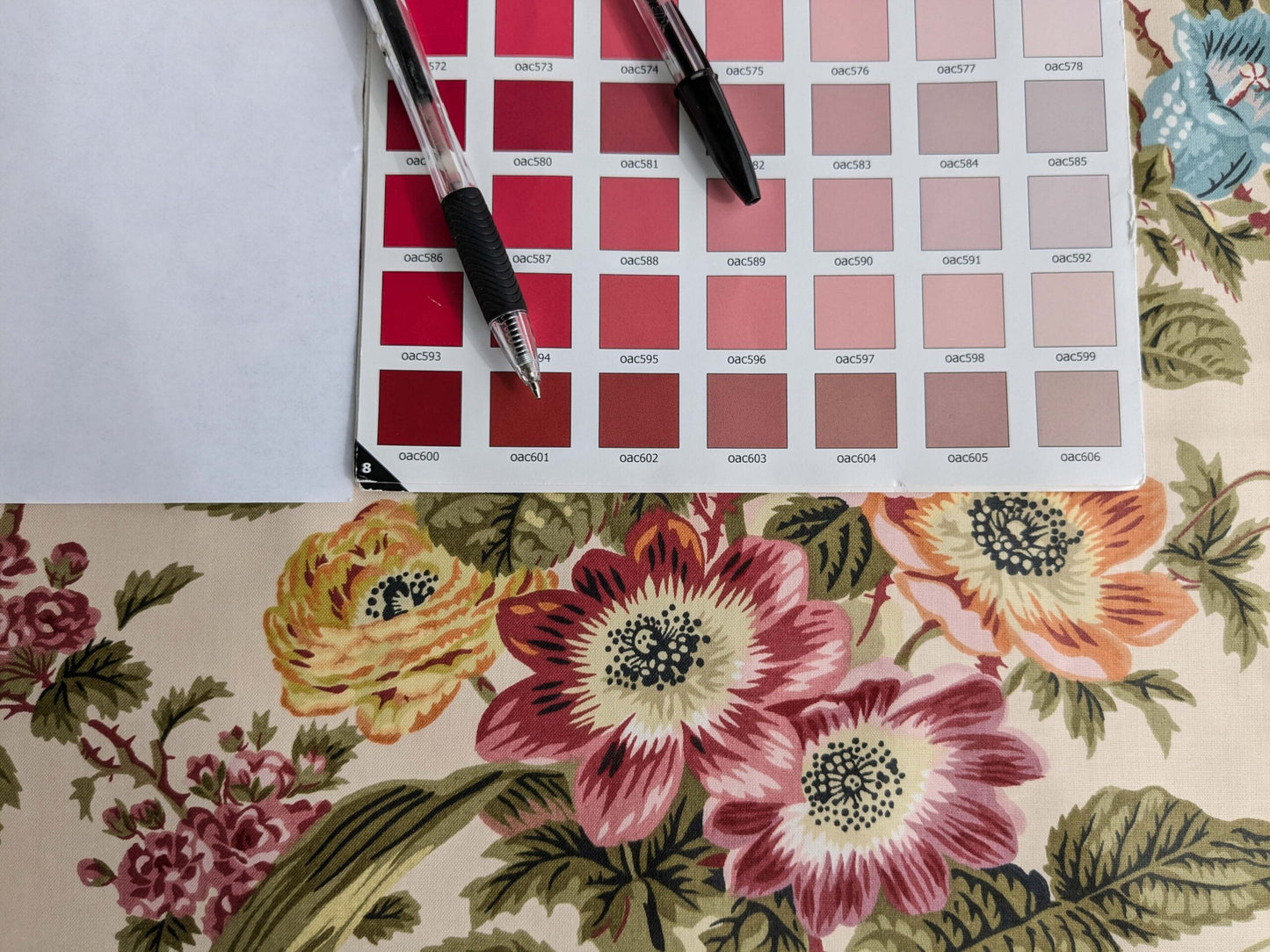 Claire Austin English Cottage Climbing Rose Bluebell Chintz Print Red Green Pink Yellow on Pale Pink 100% Cotton MSRP USD 355/Y