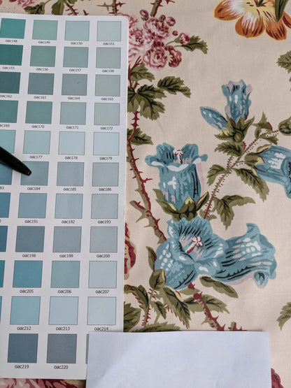 Claire Austin English Cottage Climbing Rose Bluebell Chintz Print Red Green Pink Yellow on Pale Pink 100% Cotton MSRP USD 355/Y