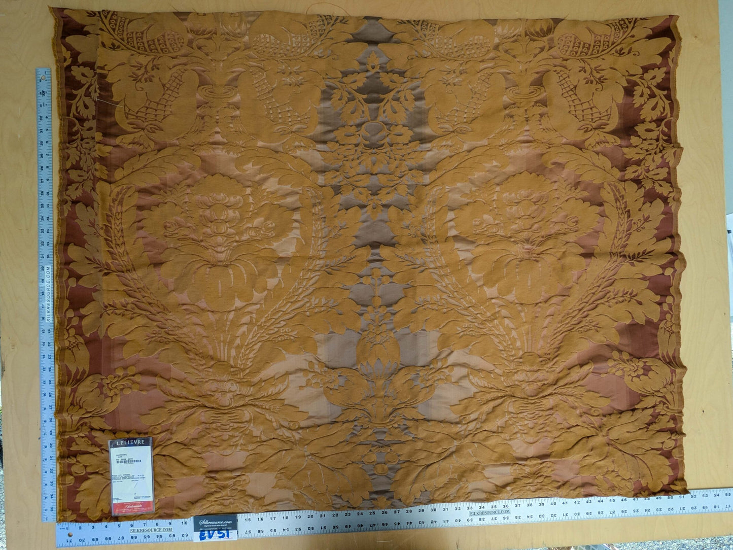 1 EV51 1.1y X 51"W Length  Scalamandre Lelievre Carrousel Cuir Brown Damask Jacquard MSRP USD 892/y