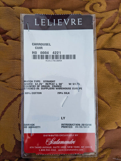 1 EV51 1.1y X 51"W Length  Scalamandre Lelievre Carrousel Cuir Brown Damask Jacquard MSRP USD 892/y