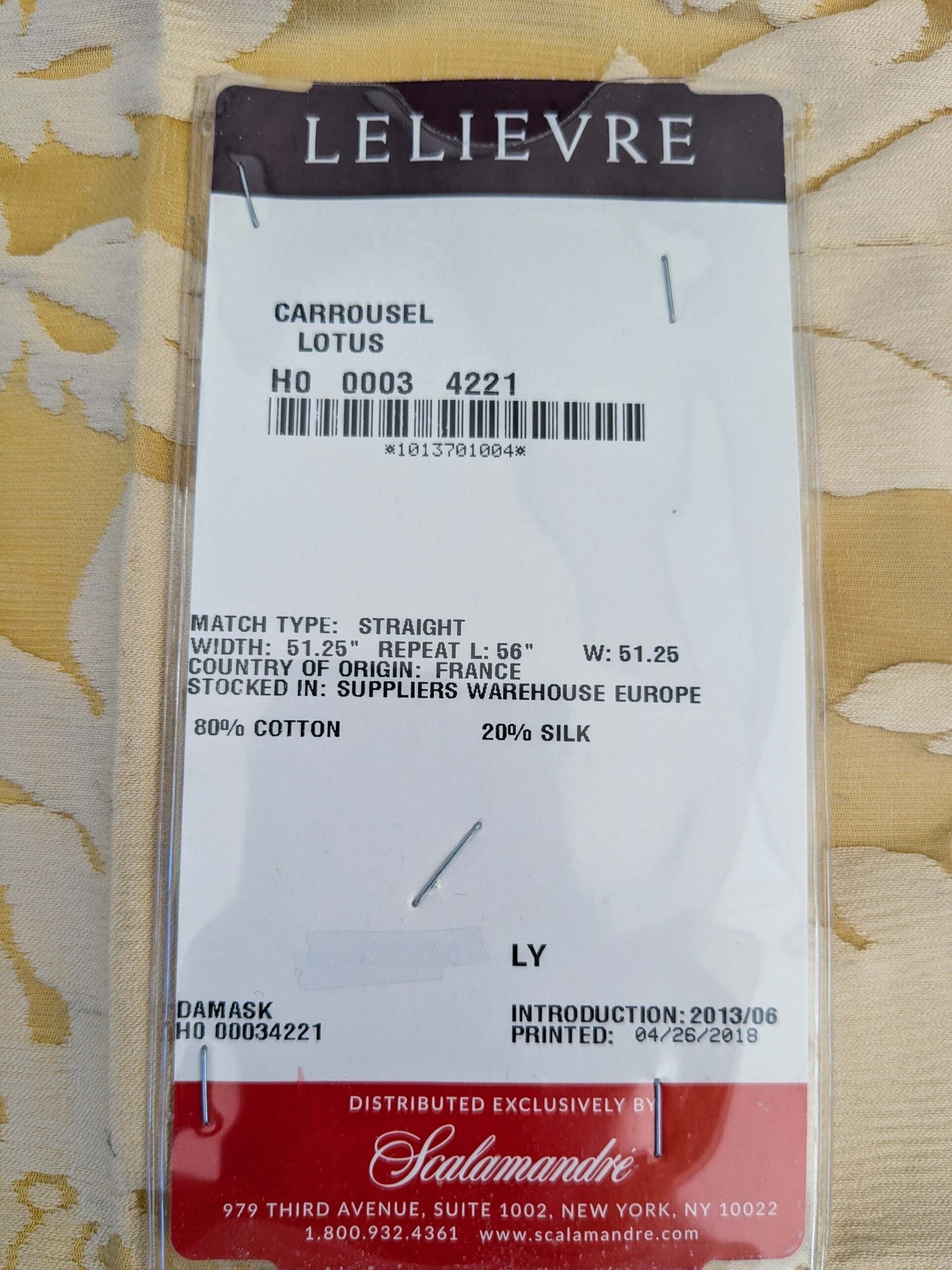 2 EV51 1.2y x 51"W Length  Scalamandre Lelievre Carrousel Lotus Yellow Damask Jacquard MSRP USD 892/y