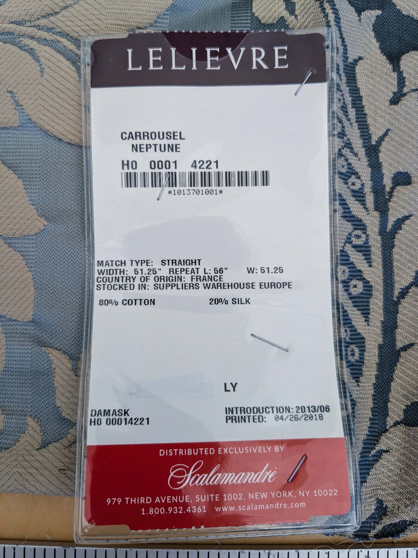 3 EV51 1.2y x 51"w Length  Scalamandre Lelievre Carrousel Neptune Blue Damask Jacquard MSRP USD 892/y