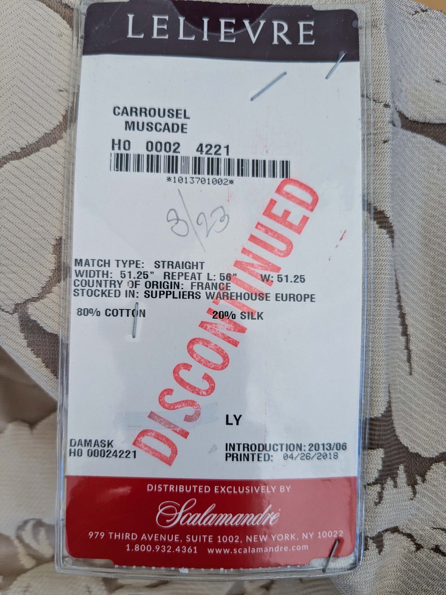 4 EV51 1.2y x 51"W Length  Scalamandre Lelievre Carrousel Muscade Light Brown White Damask Jacquard MSRP USD 892/y