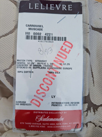 4 EV51 1.2y x 51"W Length  Scalamandre Lelievre Carrousel Muscade Light Brown White Damask Jacquard MSRP USD 892/y
