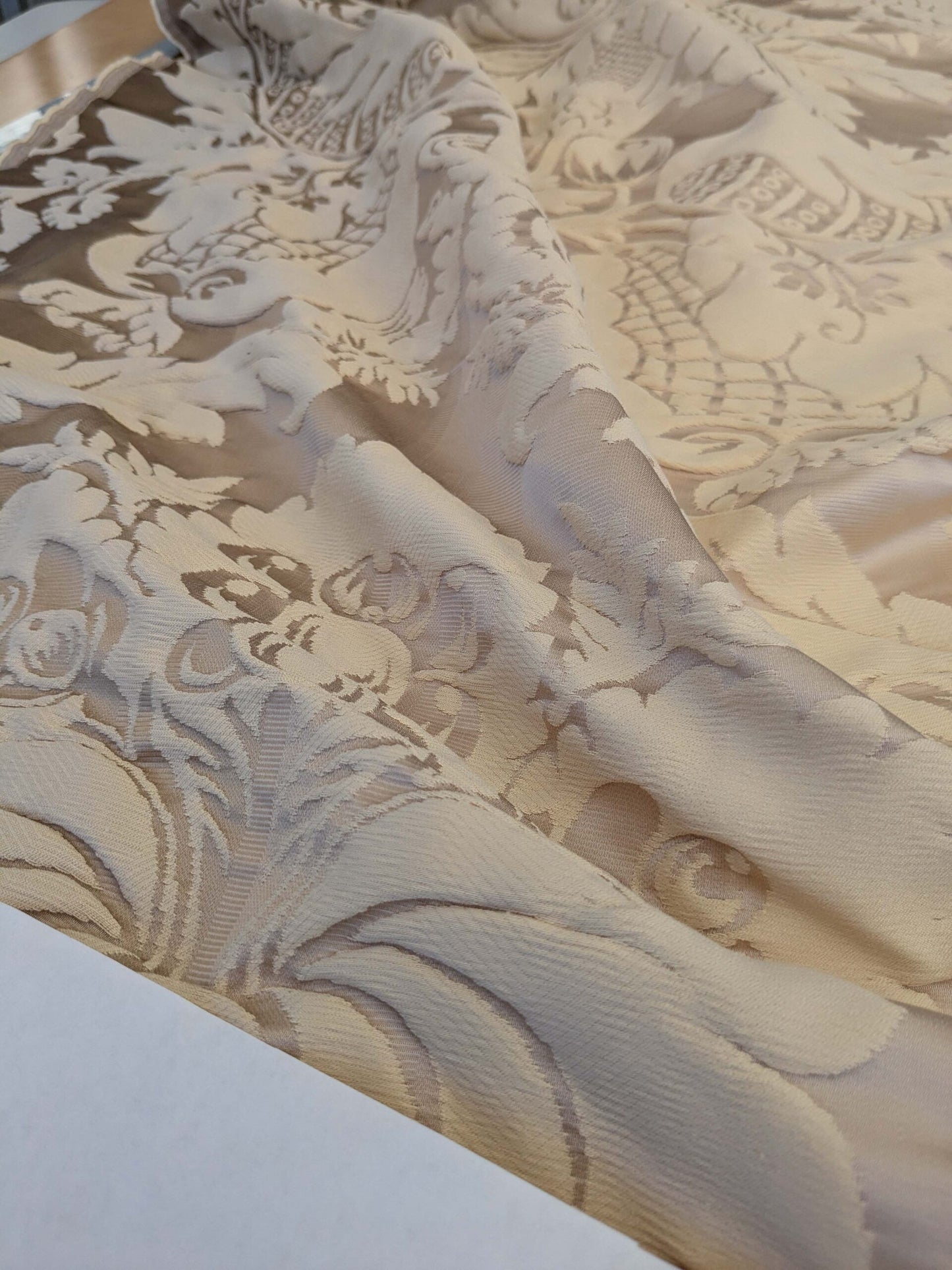 4 EV51 1.2y x 51"W Length  Scalamandre Lelievre Carrousel Muscade Light Brown White Damask Jacquard MSRP USD 892/y