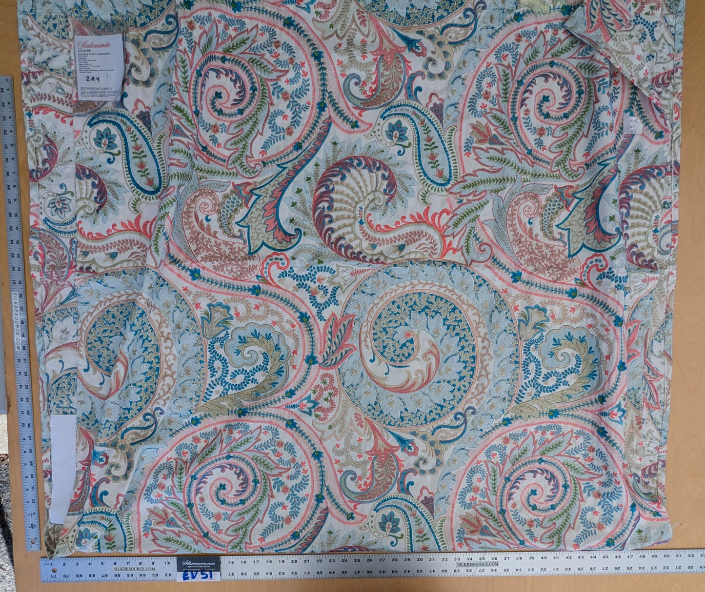 5 EV51 2.4y x 51"W Length Scalamandre Malabar Paisley Embroidery Blue Pink White Rich Spring Colors MSRP USD 620/y