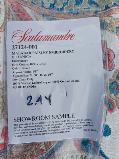 5 EV51 2.4y x 51"W Length Scalamandre Malabar Paisley Embroidery Blue Pink White Rich Spring Colors MSRP USD 620/y