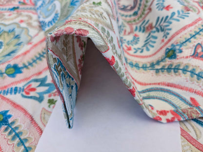 5 EV51 2.4y x 51"W Length Scalamandre Malabar Paisley Embroidery Blue Pink White Rich Spring Colors MSRP USD 620/y