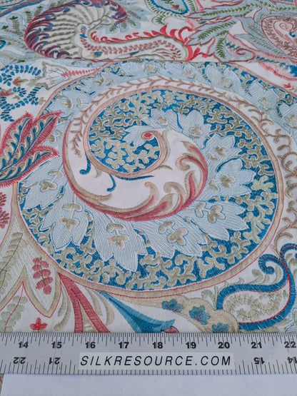5 EV51 2.4y x 51"W Length Scalamandre Malabar Paisley Embroidery Blue Pink White Rich Spring Colors MSRP USD 620/y