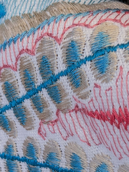 5 EV51 2.4y x 51"W Length Scalamandre Malabar Paisley Embroidery Blue Pink White Rich Spring Colors MSRP USD 620/y