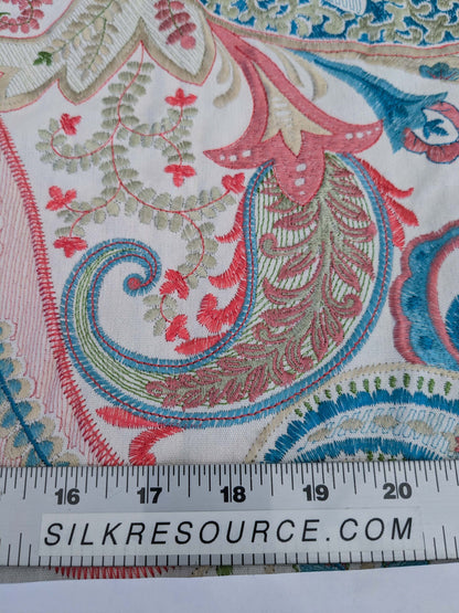 5 EV51 2.4y x 51"W Length Scalamandre Malabar Paisley Embroidery Blue Pink White Rich Spring Colors MSRP USD 620/y