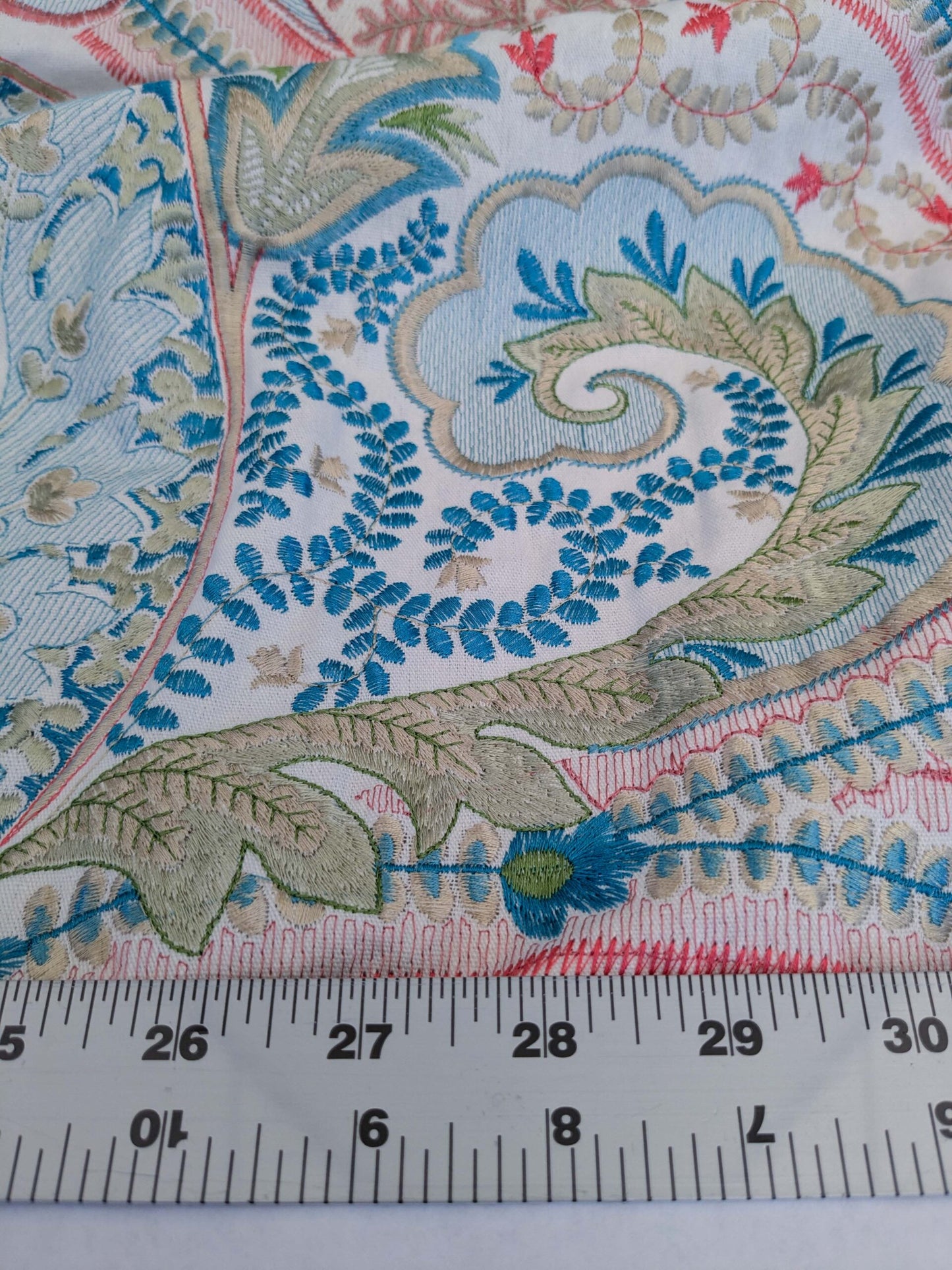 5 EV51 2.4y x 51"W Length Scalamandre Malabar Paisley Embroidery Blue Pink White Rich Spring Colors MSRP USD 620/y