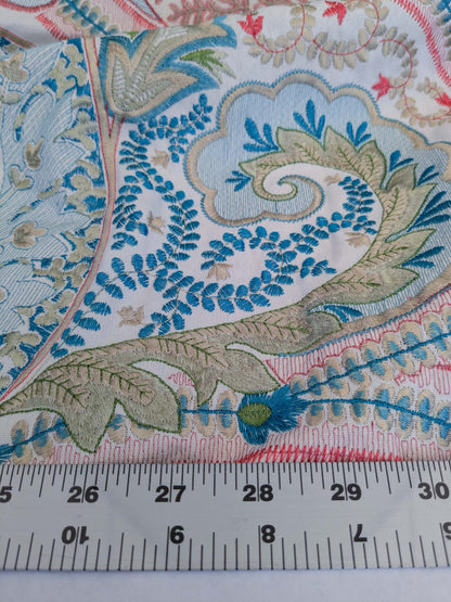 5 EV51 2.4y x 51"W Length Scalamandre Malabar Paisley Embroidery Blue Pink White Rich Spring Colors MSRP USD 620/y