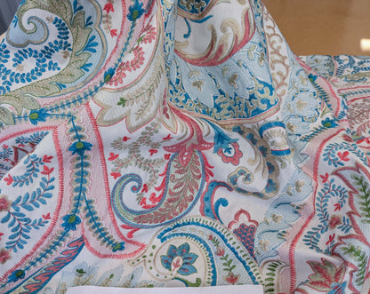 5 EV51 2.4y x 51"W Length Scalamandre Malabar Paisley Embroidery Blue Pink White Rich Spring Colors MSRP USD 620/y