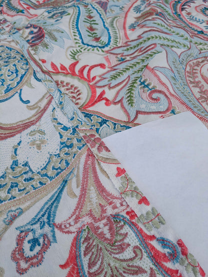 5 EV51 2.4y x 51"W Length Scalamandre Malabar Paisley Embroidery Blue Pink White Rich Spring Colors MSRP USD 620/y