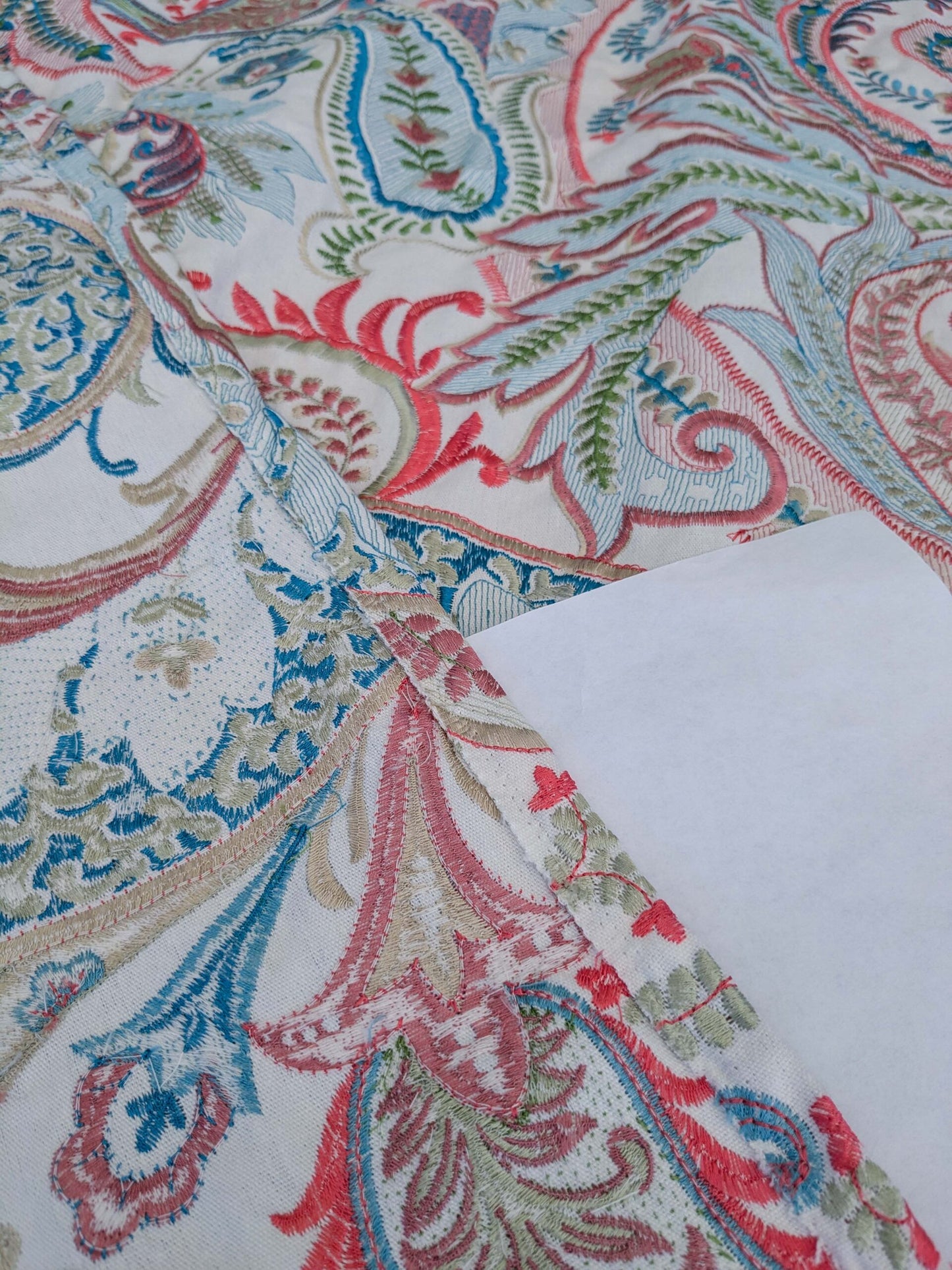 5 EV51 2.4y x 51"W Length Scalamandre Malabar Paisley Embroidery Blue Pink White Rich Spring Colors MSRP USD 620/y