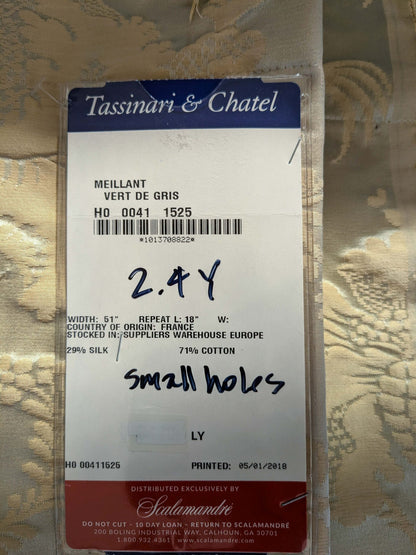 7 EV51 2.4y x 51"W Length Scalamandre Tassinari and Chatel Meillant Vert De Gris Gray Damask Historic MSRP USD 690/yard