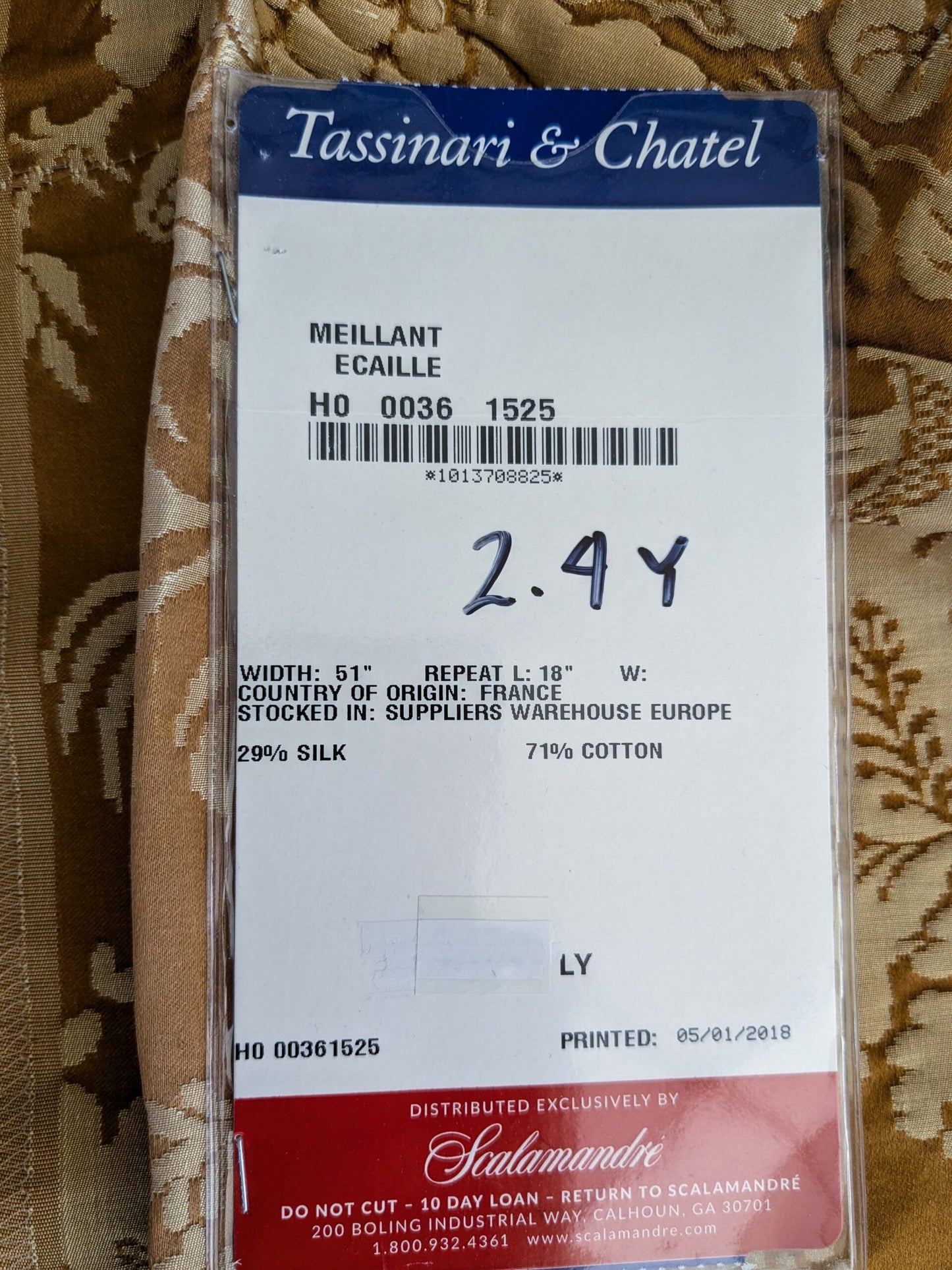 8 EV51 2.4y x 51"W Length Scalamandre Tassinari and Chatel Meillant Ecaille Brown Damask Historic MSRP USD 690/yard