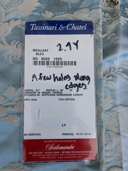 9 EV51 2.4y x 51"w Length Scalamandre Tassinari and Chatel Meillant Bleu Blue Damask Historic MSRP USD 690/yard
