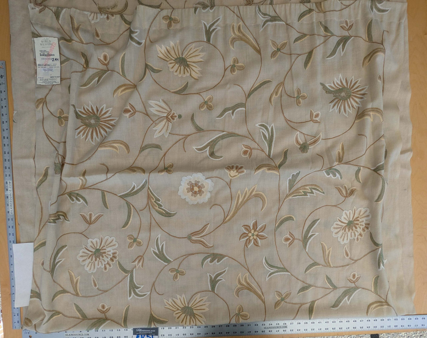 10 EV51 2.4y x 52"w Length Scalamandre Embroidery Cindia Wool Celadon Ivory Floral Botanical