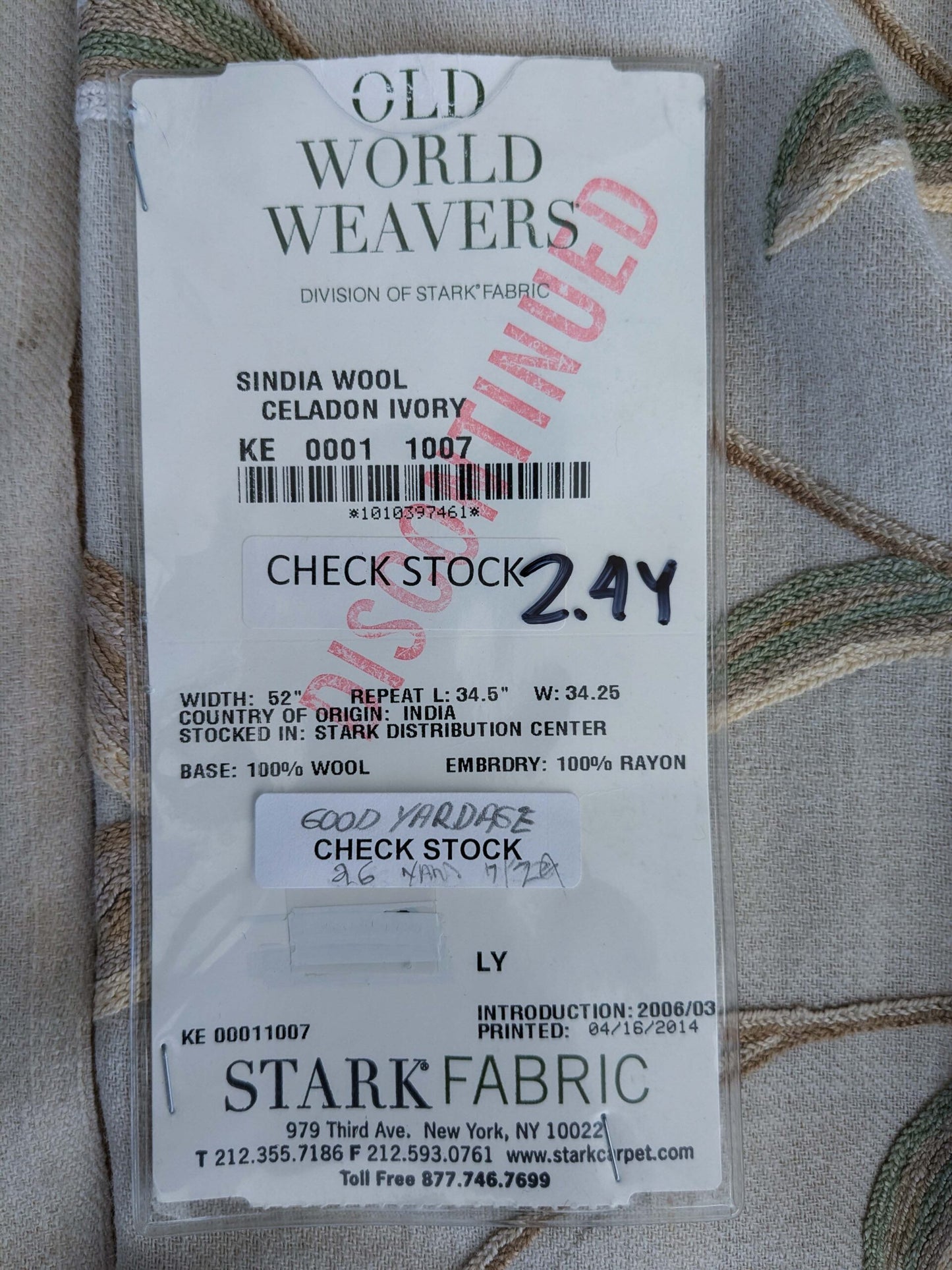 10 EV51 2.4y x 52"w Length Scalamandre Embroidery Cindia Wool Celadon Ivory Floral Botanical