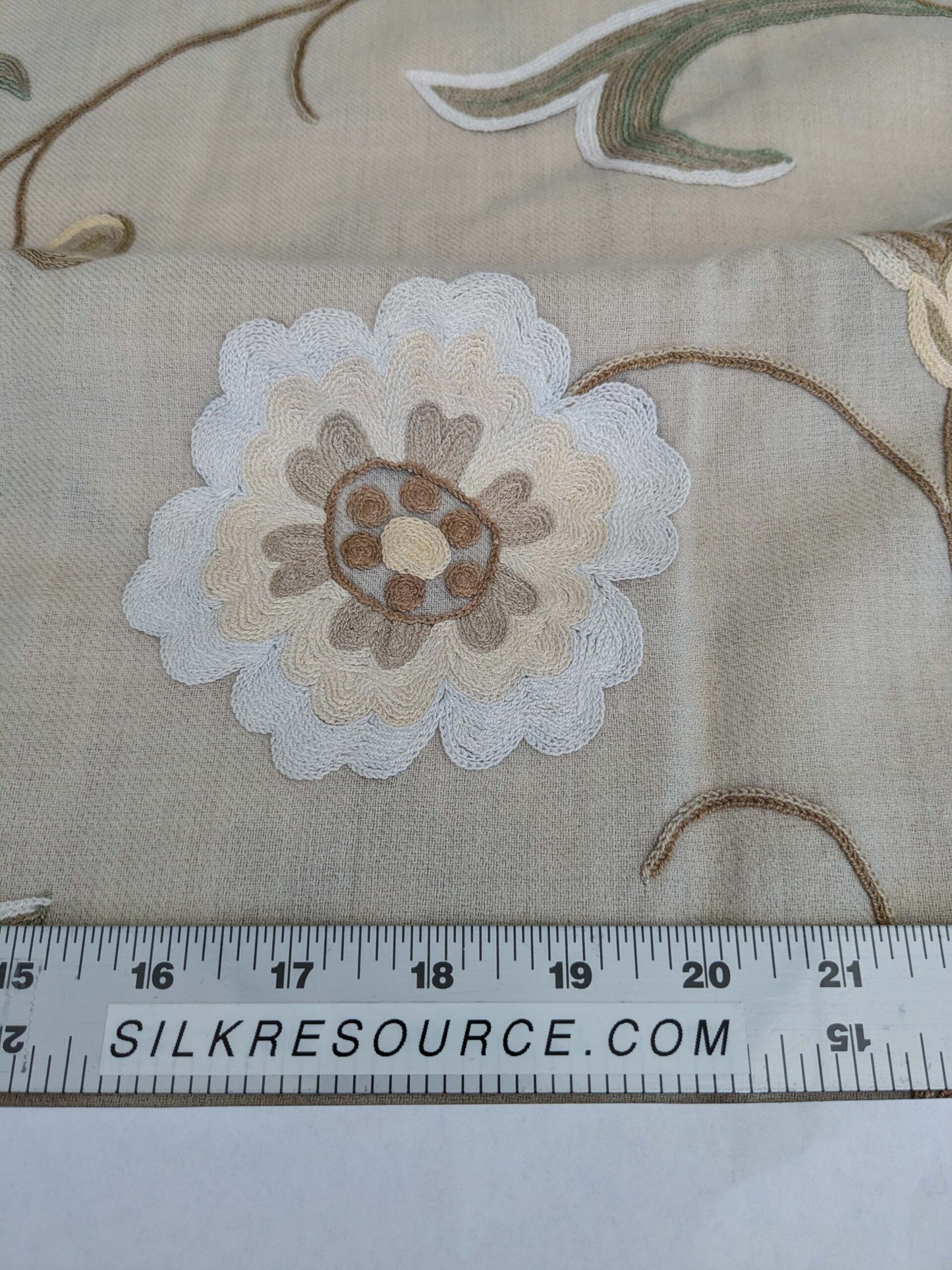 10 EV51 2.4y x 52"w Length Scalamandre Embroidery Cindia Wool Celadon Ivory Floral Botanical