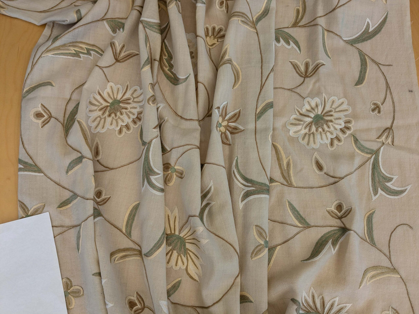 10 EV51 2.4y x 52"w Length Scalamandre Embroidery Cindia Wool Celadon Ivory Floral Botanical